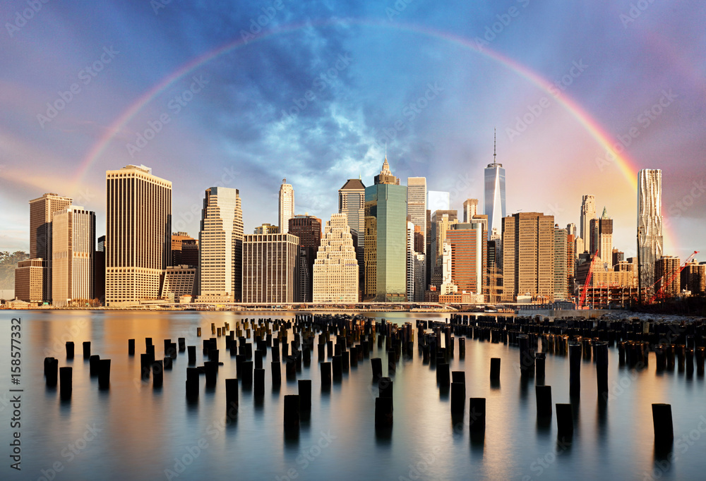 New York City, Manhattan with rainbow.