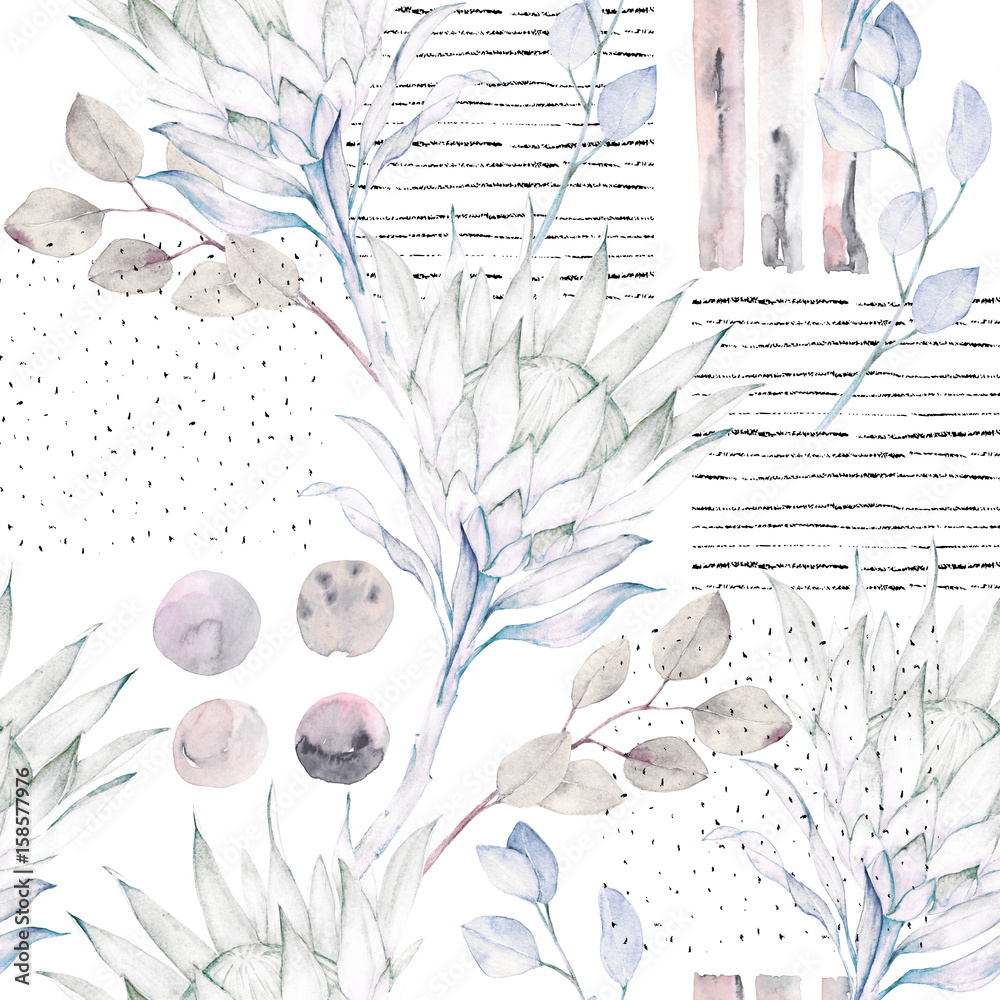 Floral seamless pattern. Abstract watercolor illustration. Grunge background