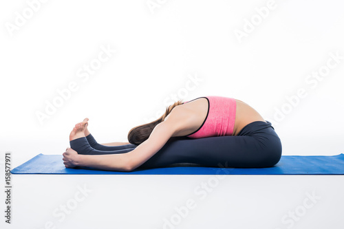 woman lay on yoga pose asana isolated