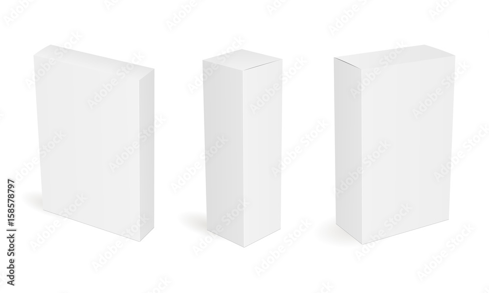 Paper blank cosmetic, medical or product boxes isolated on white background. Packaging mockups for design or branding. Vector illustration Paper blank cosmetic, medical or product boxes isolated on white background. Packaging mockups for design or branding. Vector illustration