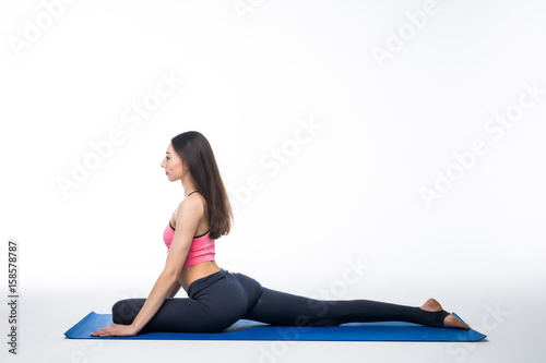 Concept of Set of yoga poses by slim beauty woman, isolated on white background