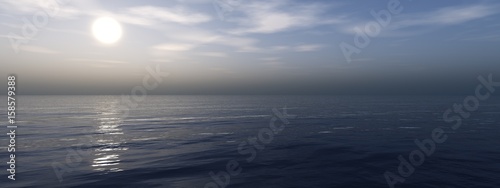Beautiful sea sunset  ocean sunrise  light above water  3d rendering  