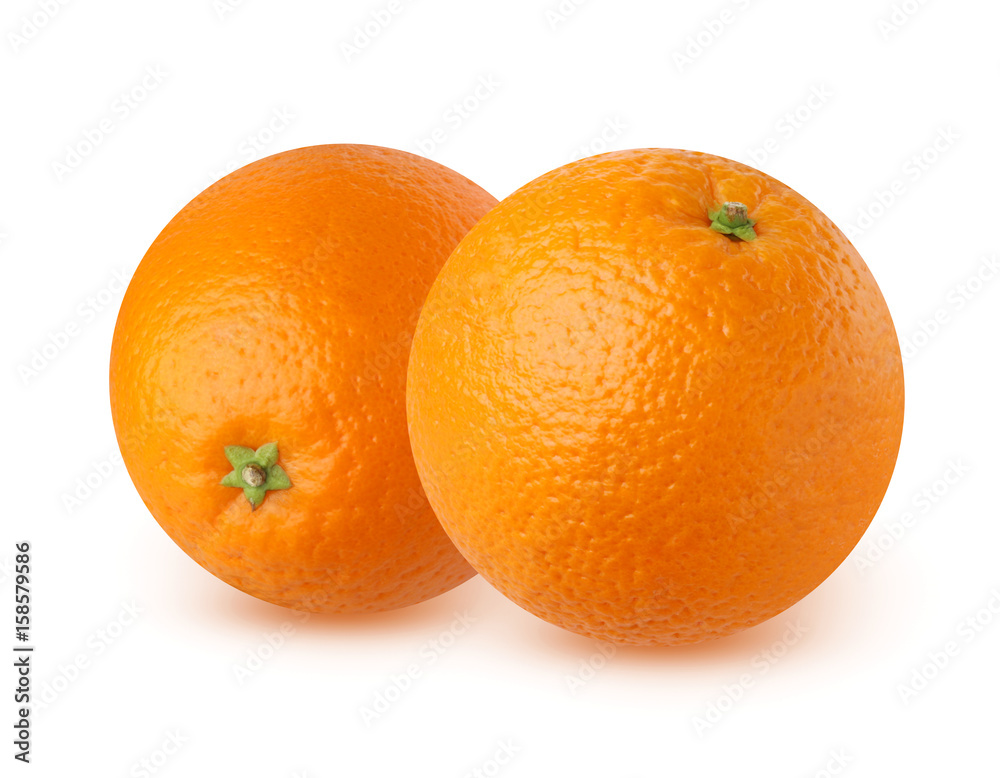 Two ripe orange isolated on white background. Two ripe orange isolated on white background.