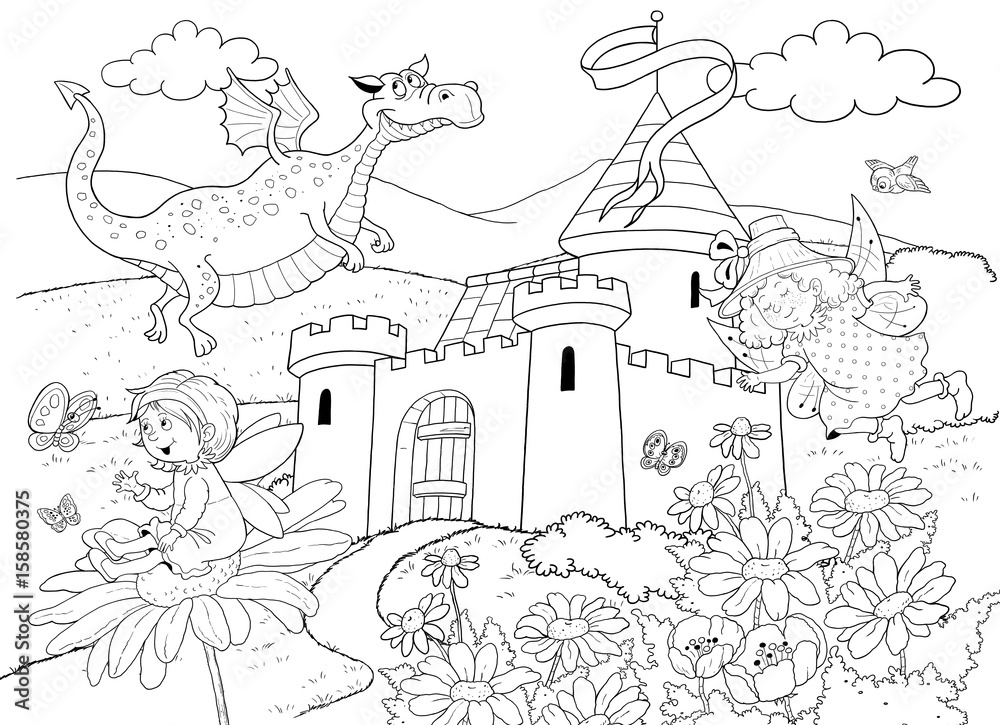 Fairy tale. Coloring book. Coloring page. Illustration for children