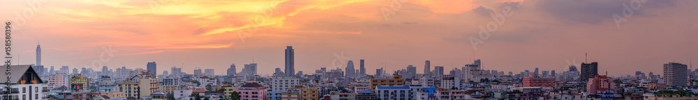 Panorama cityscape Bangkok skyline in sunset