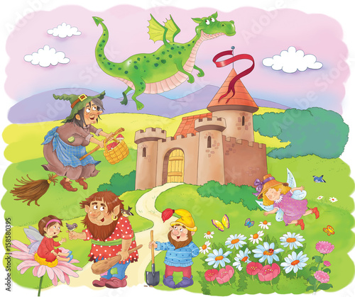 Fairy tale. Coloring book. Coloring page. Illustration for children. Funny cartoon characters