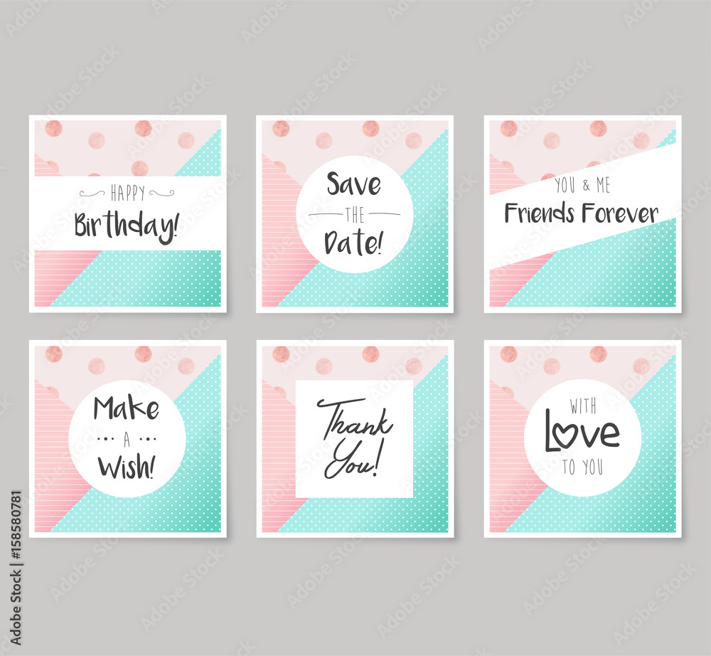 Set of vector birthday and greeting cards design