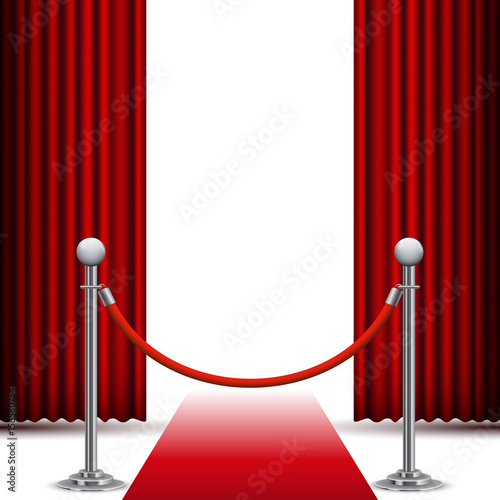 Red carpet and fence before the curtain, vector background