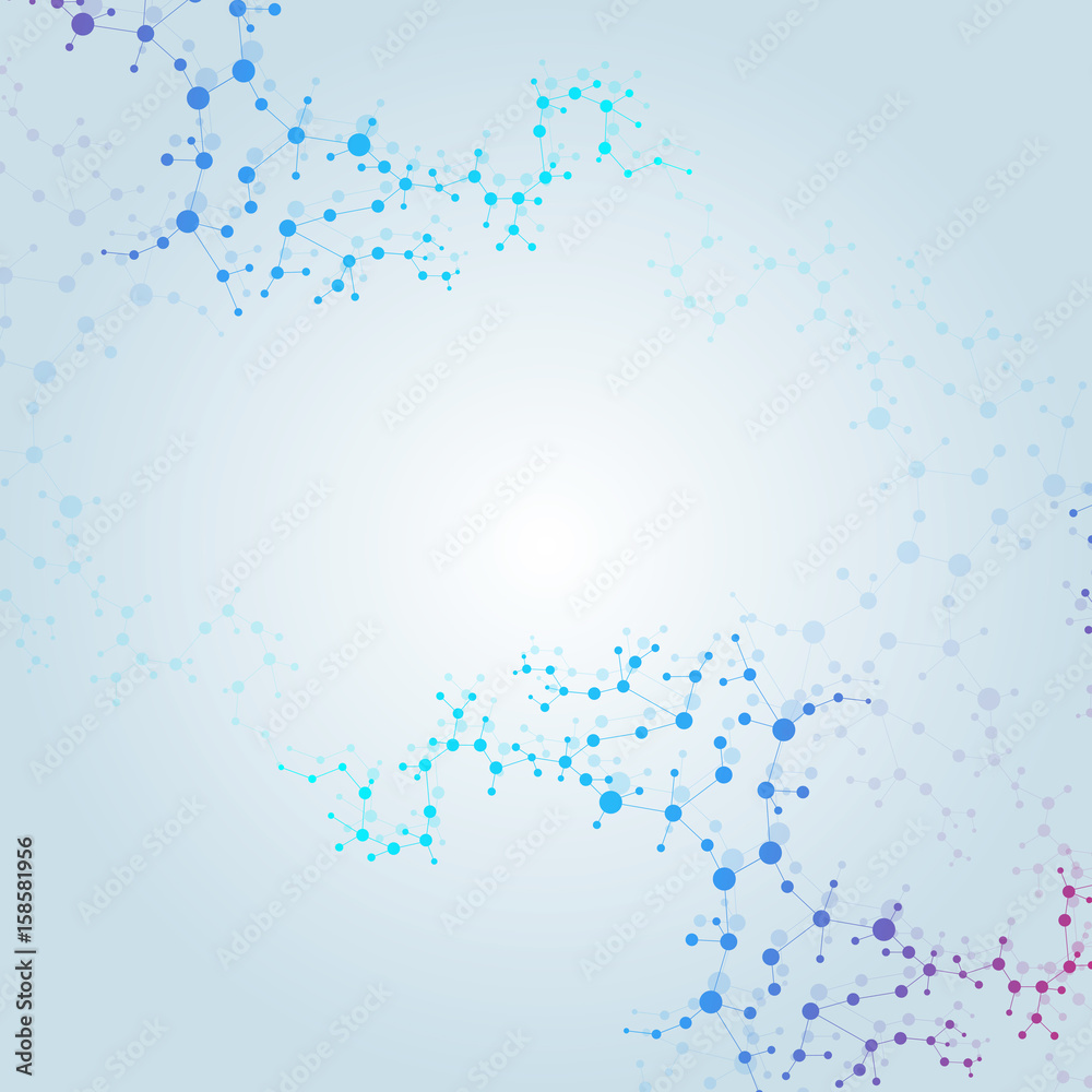 Structure molecule and communication. Dna, atom, neurons. Scientific concept for your design. Connected lines with dots. Medical, technology, chemistry, science background. Vector illustration.