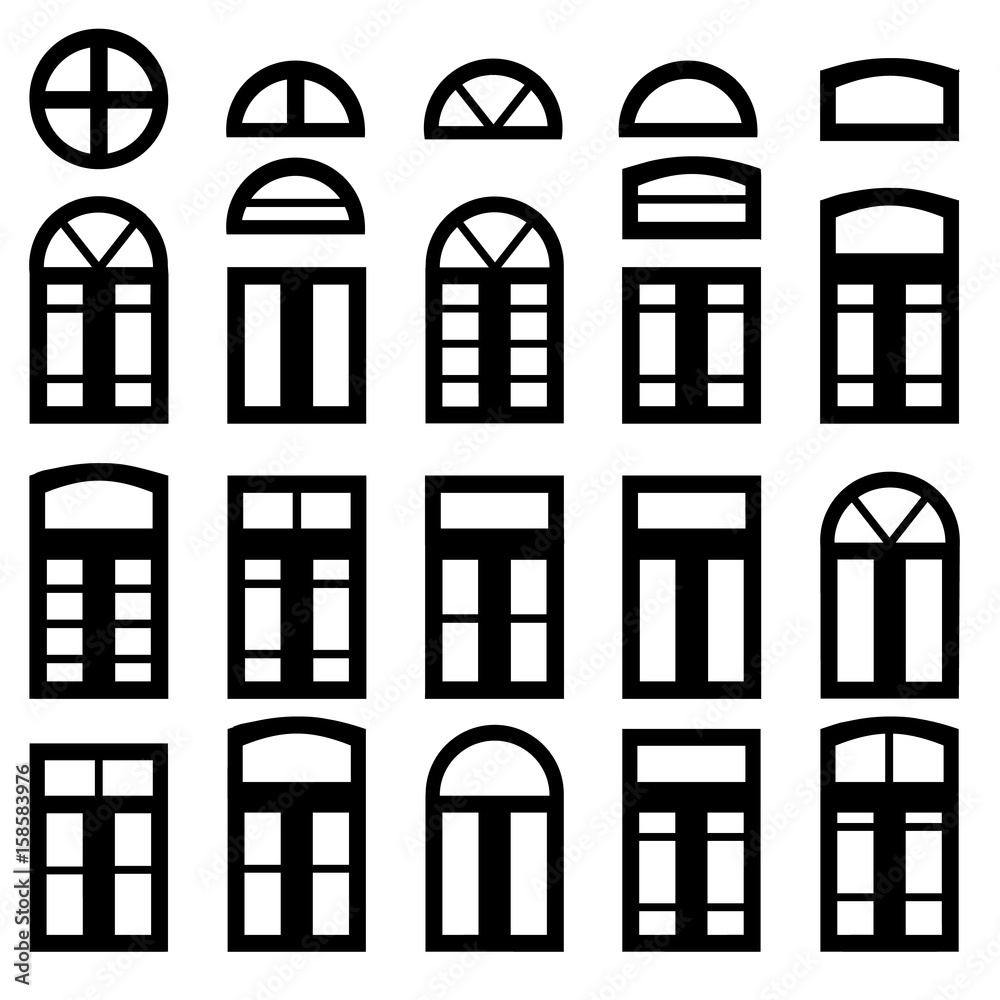Simple windows of different shape isolated on white background Simple windows of different shape isolated on white background
