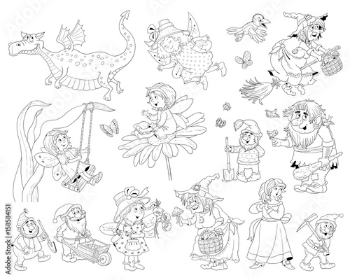 Fairy tale. Coloring book. Coloring page. Illustration for children. Funny cartoon characters