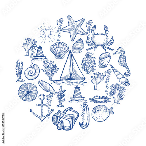 Naval hand drawing vector presentation template. photo