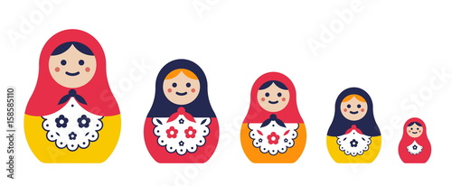 Set of traditional nesting doll. Simple colorful matryoshkas of different sizes. flat vector illustration. photo