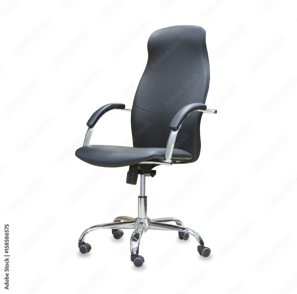 The office chair from black leather. Isolated The office chair from black leather. Isolated