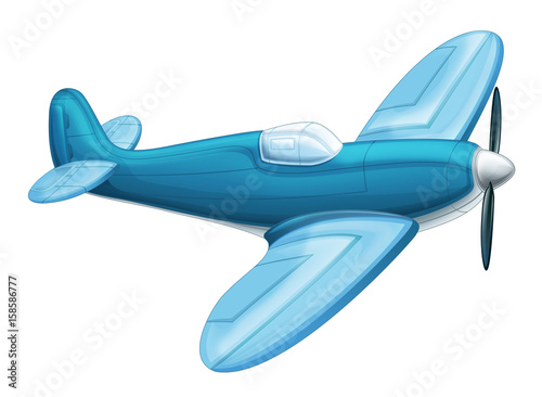 cartoon traditional plane with propeller flying photo