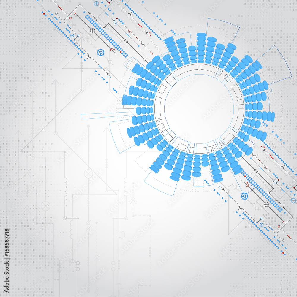 Abstract technological background with various elements. Abstract technological background with various elements.