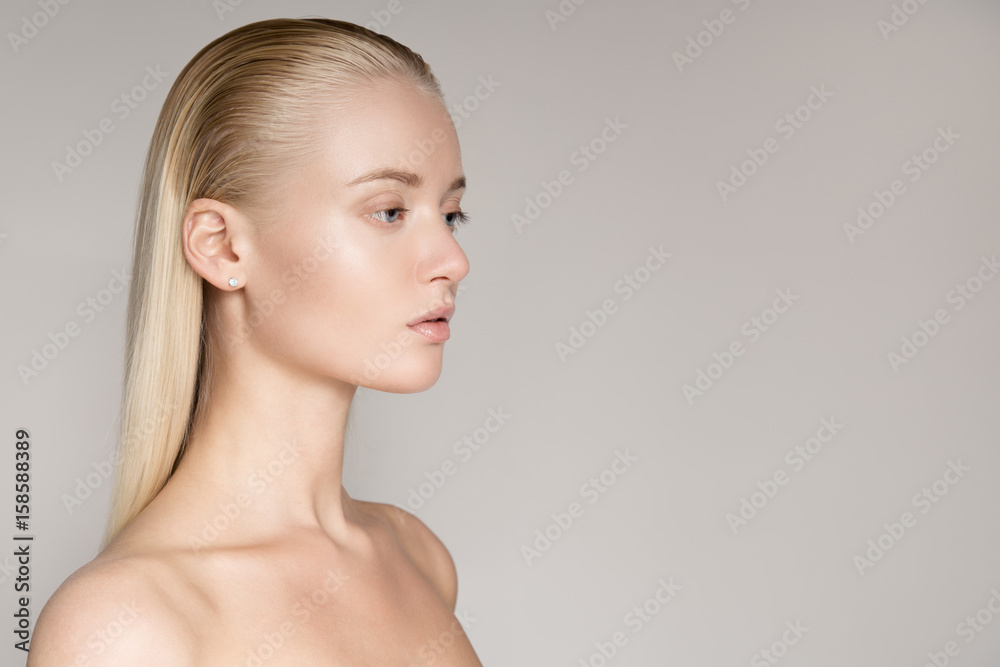 Portrait Of A Beautiful Young Blond Woman With Long Straight Hair Portrait Of A Beautiful Young Blond Woman With Long Straight Hair