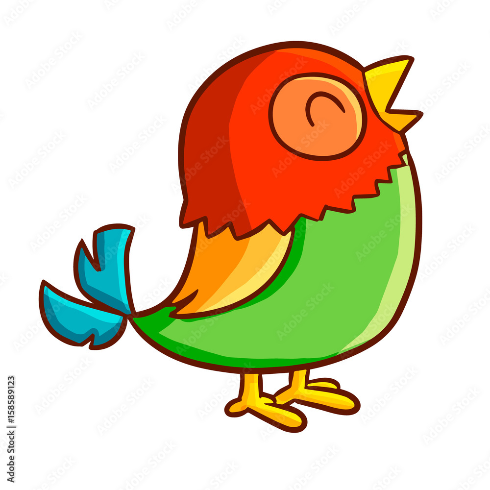 Funny and cute colorful little bird singing loudly - vector. Stock Vector |  Adobe Stock