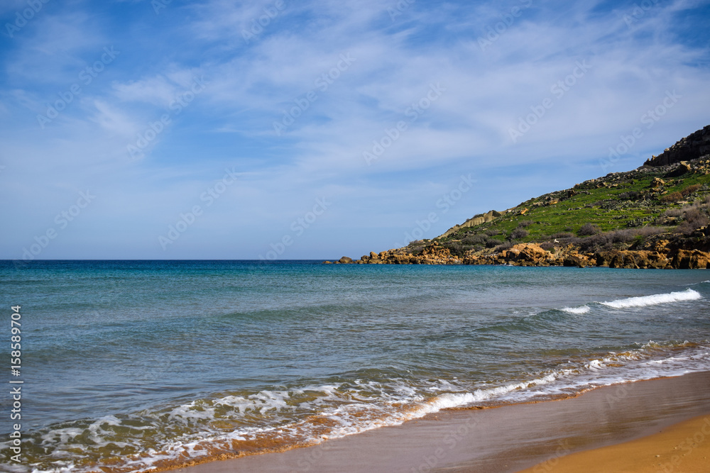 Landscape of Ramla bay from Gozo, Malta - close-up