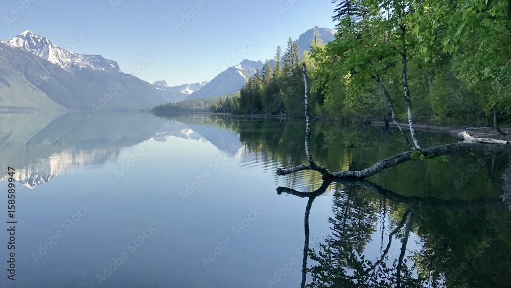 landscape  mountains reflection in water Glacier National Park Photo