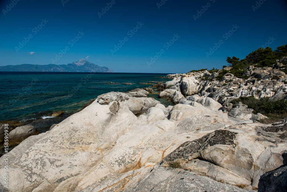 White rocks near sea as background