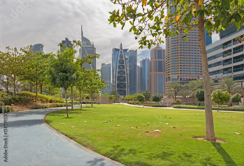 Dubai - The park and The Jumeirah lake towers.