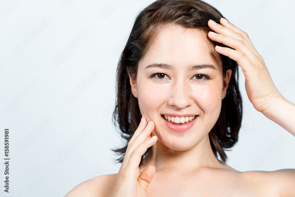 beauty girl of half caucasian and half asian. beauty and cosmetics concept. beauty girl of half caucasian and half asian. beauty and cosmetics concept.