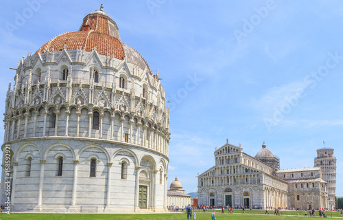 Pisa  Campo dei Miracoli - Baptistry  Cathedral  and leaning Tower