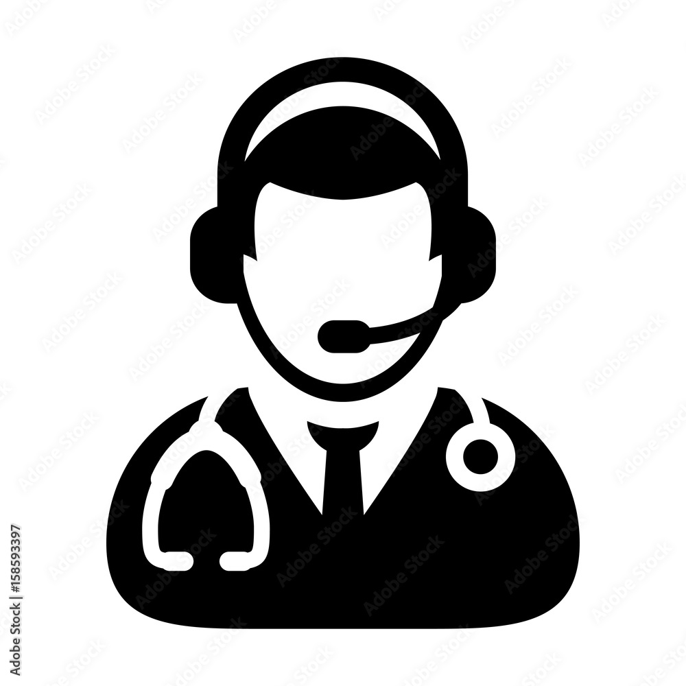 Doctor Icon Vector Symbol With Online Support Wearing Headphone For Contacting Physician Consultation Specialist Avatar In Glyph Pictogram illustration Doctor Icon Vector Symbol With Online Support Wearing Headphone For Contacting Physician Consultation Specialist Avatar In Glyph Pictogram illustration