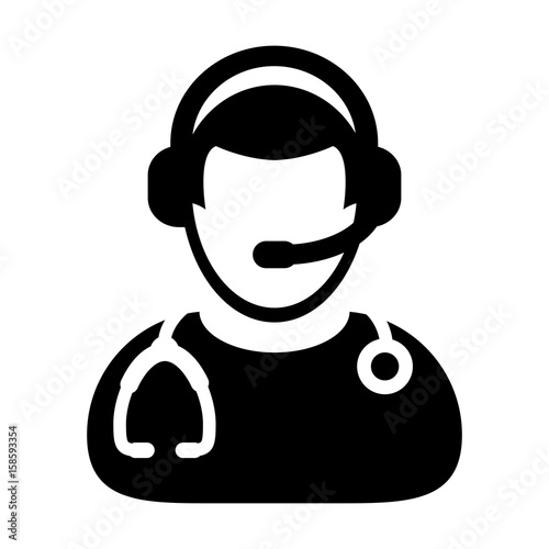 Doctor Icon Vector Symbol With Online Support Wearing Headphone For Contacting Physician Consultation Specialist Avatar In Glyph Pictogram illustration