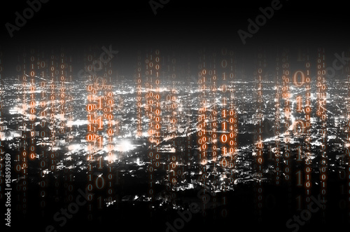 abstract digital signal connection on night city background