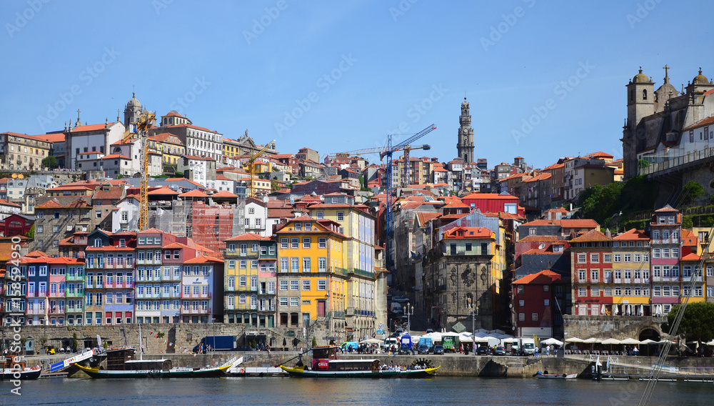 Porto, Portugal - 2nd May, 2017: Ribeira (old town), a Unesco World Heritage, seen from Vila Nova De Gaia (the other side of Ponte Dom Luis)