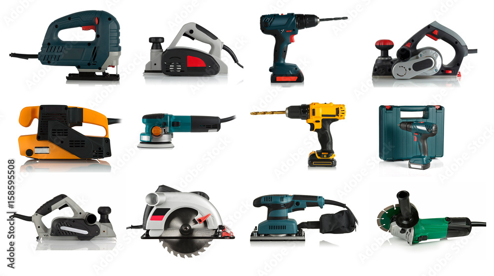 Set of tools on white background Set of tools on white background