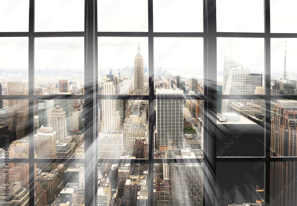 Fototapeta Duże panoramiczne okno z widokiem na miasto