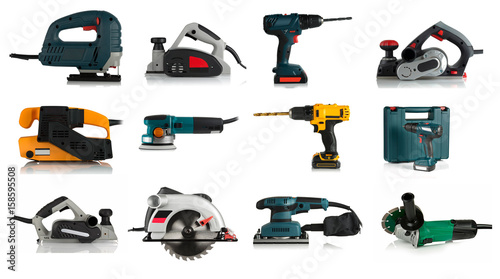 Set of tools on white background