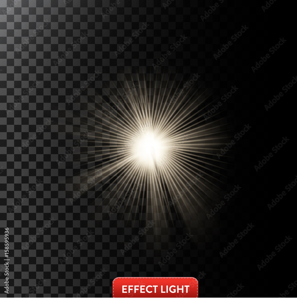 Vector illustration of a glowing light effect with rays and lens flares isolated on a dark translucent background Vector illustration of a glowing light effect with rays and lens flares isolated on a dark translucent background