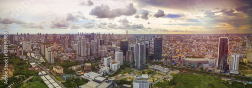 aerial panorama view of ratchadaphised road district newly modern and high office building in bangkok thailand capital photo