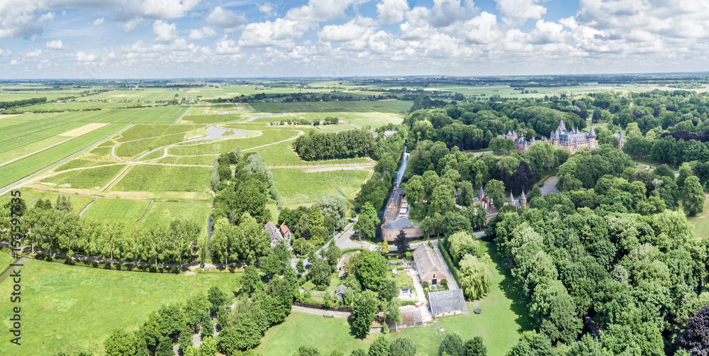 Aerial view of the medieval castle De Haar in Netherlands