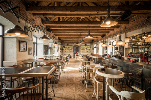 Caffe bar interior in wooden