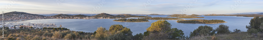 Panorama of town Murter with Kornati national park archipelago nearby, Croatia