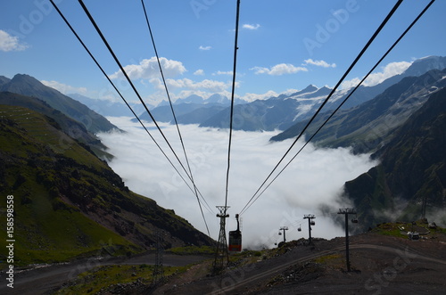 Ascent on a cable car to Elbrus at a height of 4000 meters