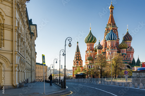 Morning view of St. Basil's Cathedral on Red Square, Moscow, Russia.