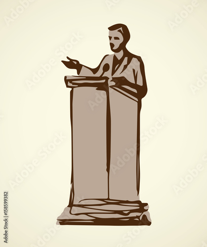 Speaker at podium. Vector drawing
