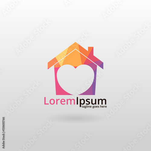 Love house logo. Polygonal house logotype 