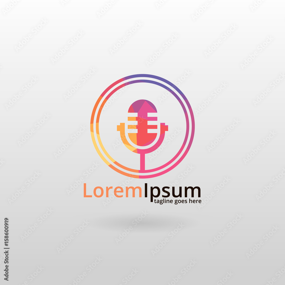Obraz premium Microphone logo. Polygonal microphone logotype