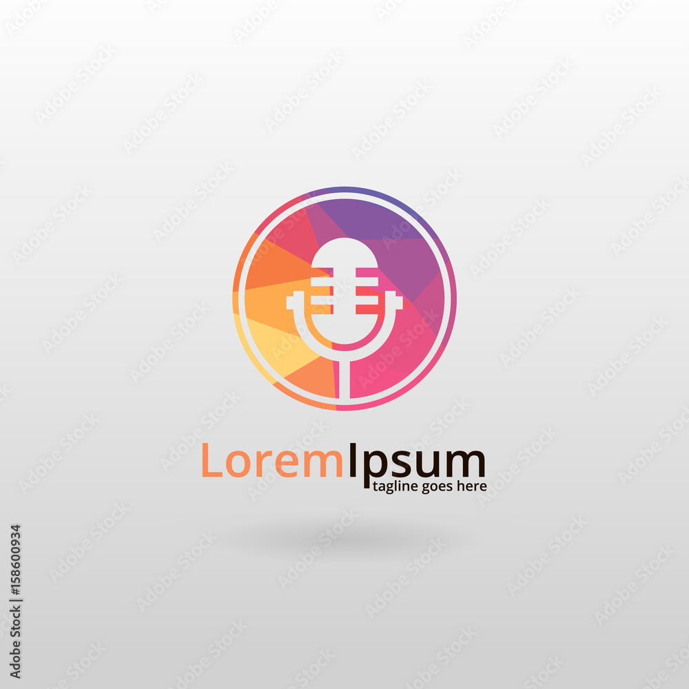 Obraz premium Microphone logo. Polygonal microphone logotype
