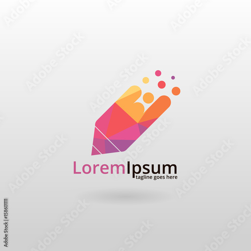Pencil logo. Polygonal pencil logotype 