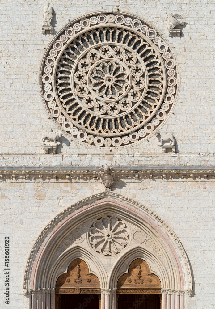 Close-up of a rose window, Basilica of St Francis, Assisi, Italy