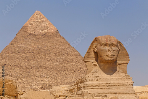 Great Sphinx and Pyramid of Khafre in Giza  Egypt