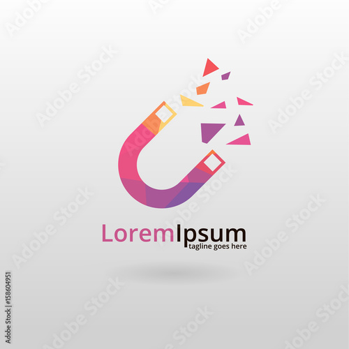 Magnet logo. Polygonal magnet logotype 